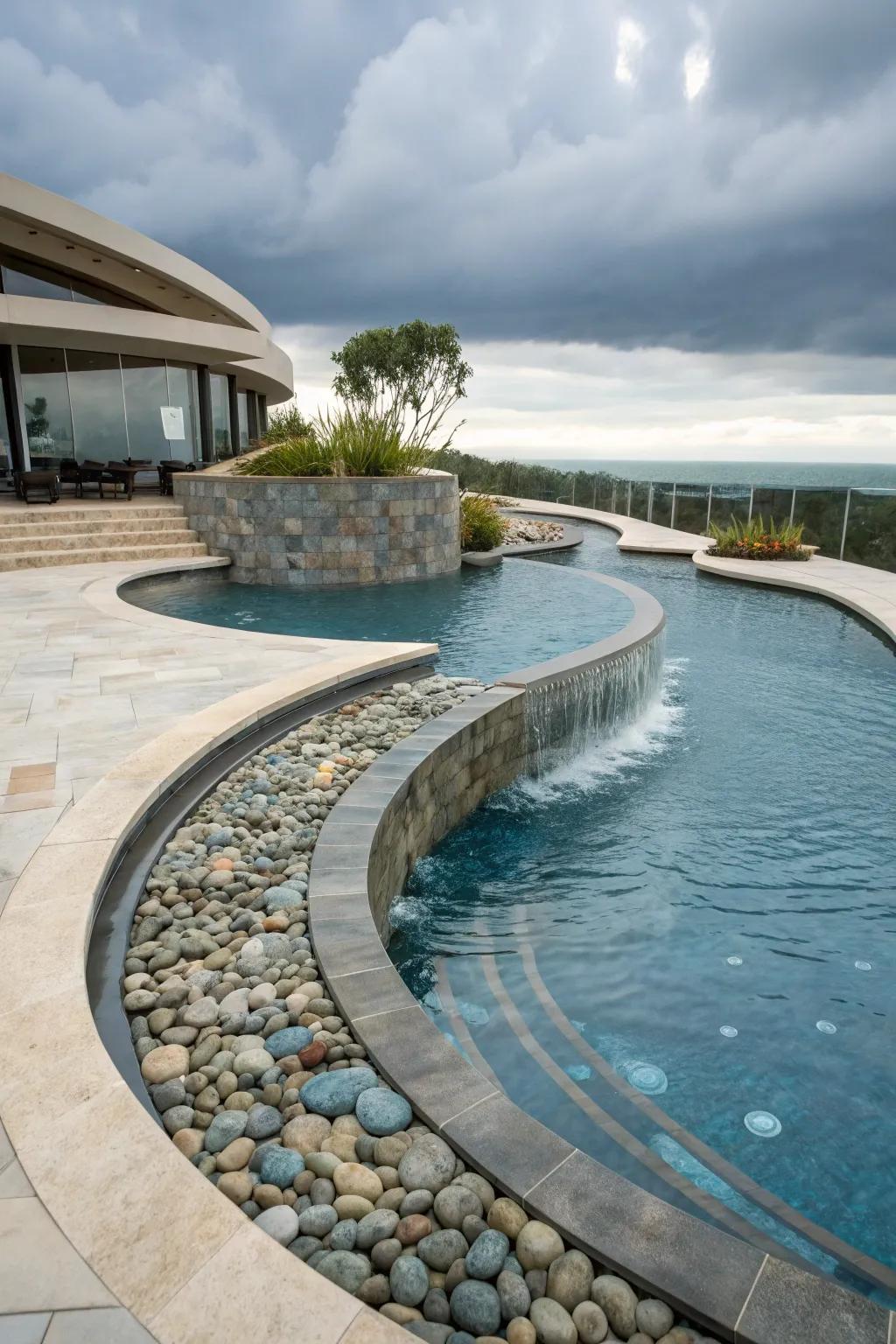 Curved border designs add a vibrant flow to pool edges.
