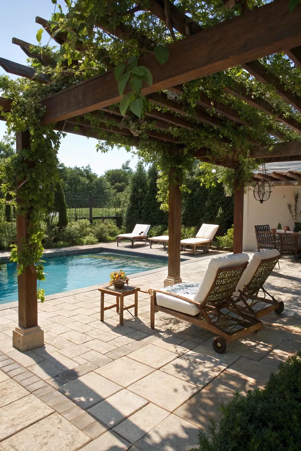 Lattices offer shade and style to poolside getaways.