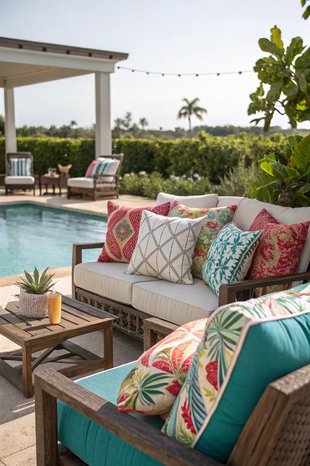 Brighten your seating space using a mix of vibrant throw cushions.