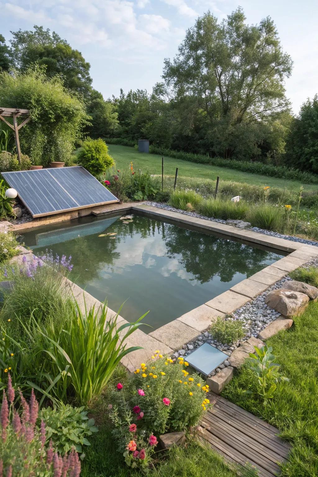 A pool pond boasting an eco-conscious design.