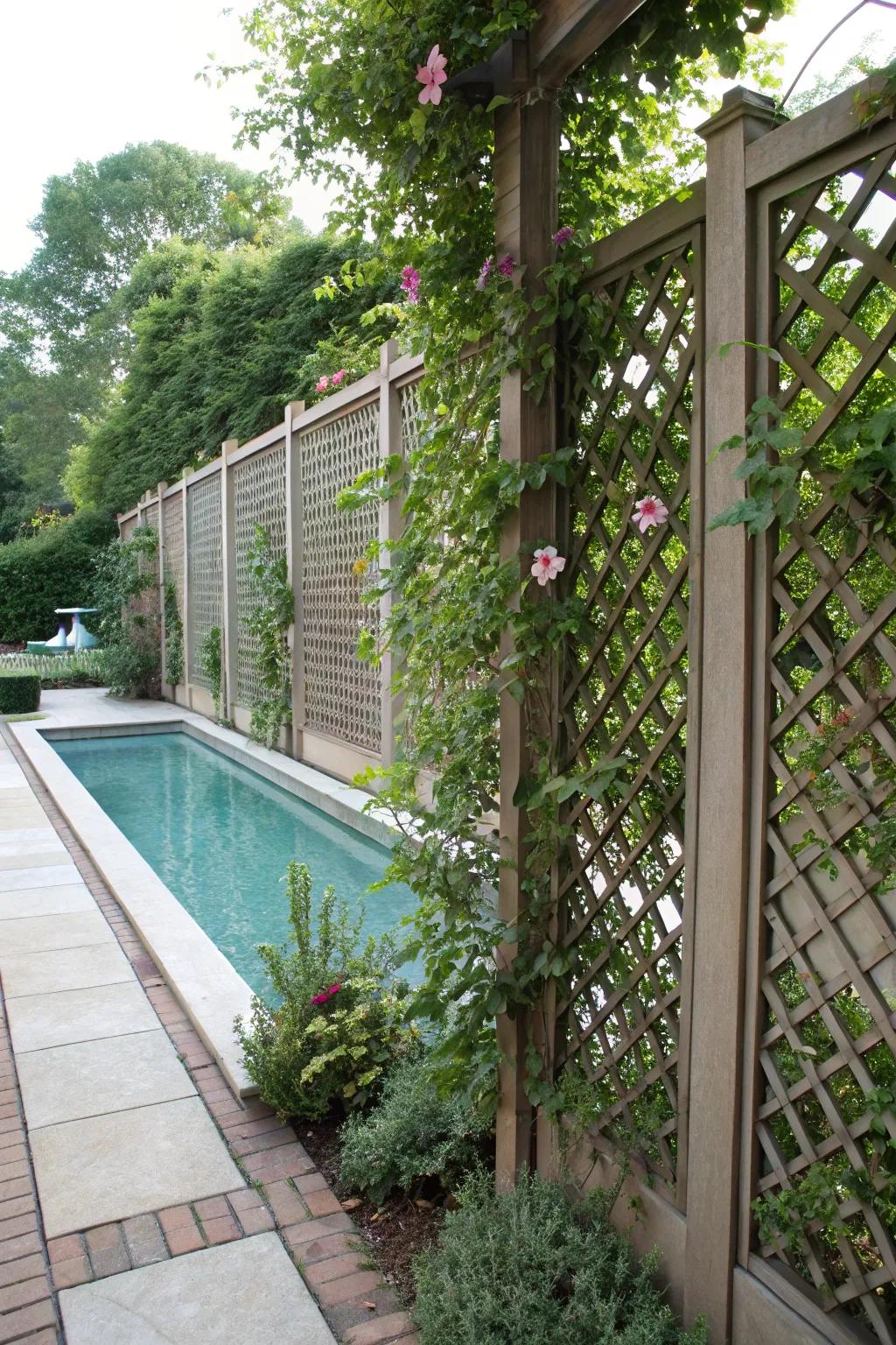 Crisscross boards add decorative privacy with a touch of nature.