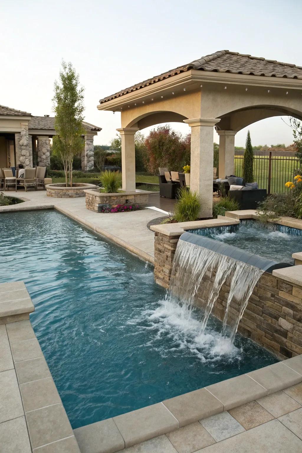 Hot tub overflows enhance relaxation with a touch of luxury.