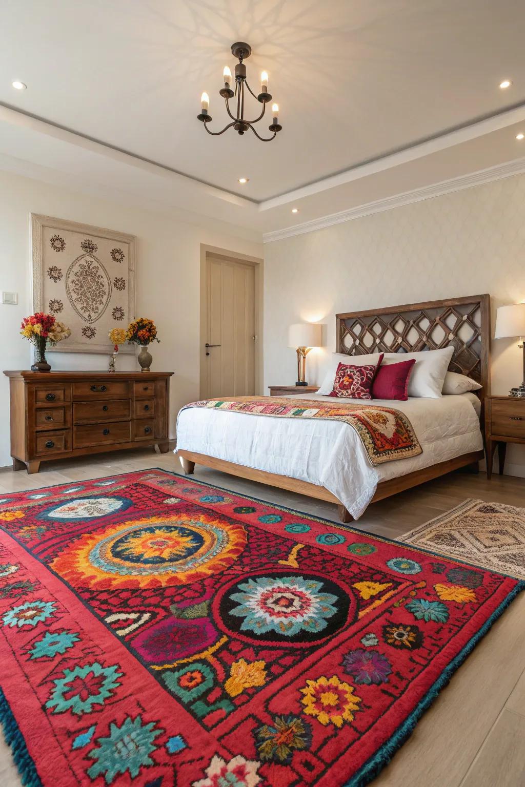 A striking rug is a grounding element in design.