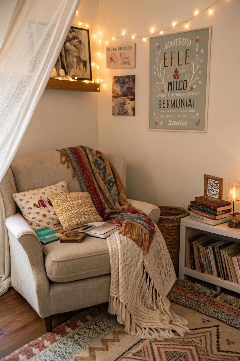 A free-spirited name creation enhancing the coziness of a reading space.