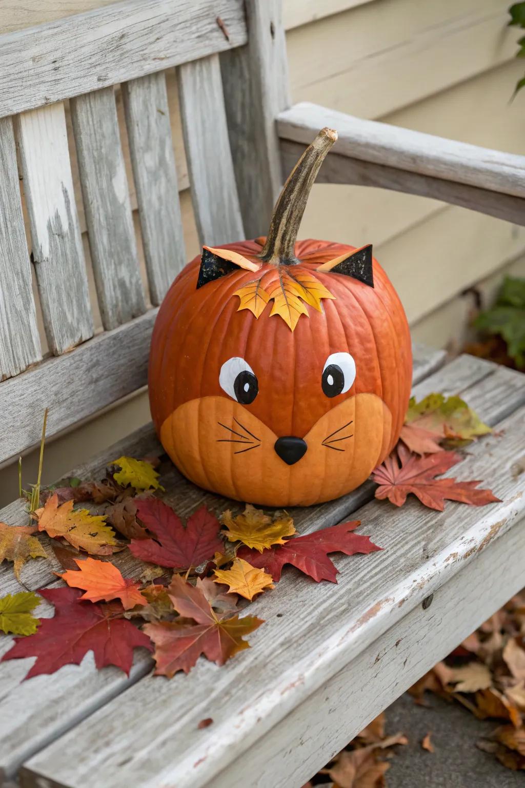 An enchanting sylvan creature pumpkin enhancing nature-themed ornamentation.