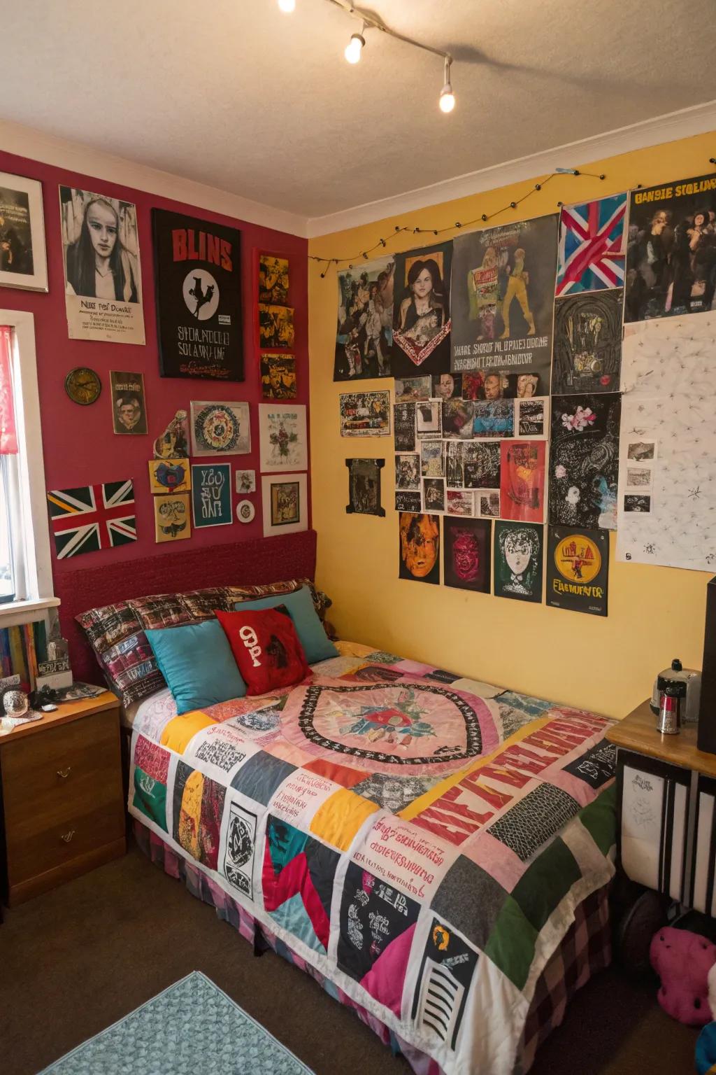 Craft a customized aesthetic with a DIY patchwork of fabric and memorabilia.
