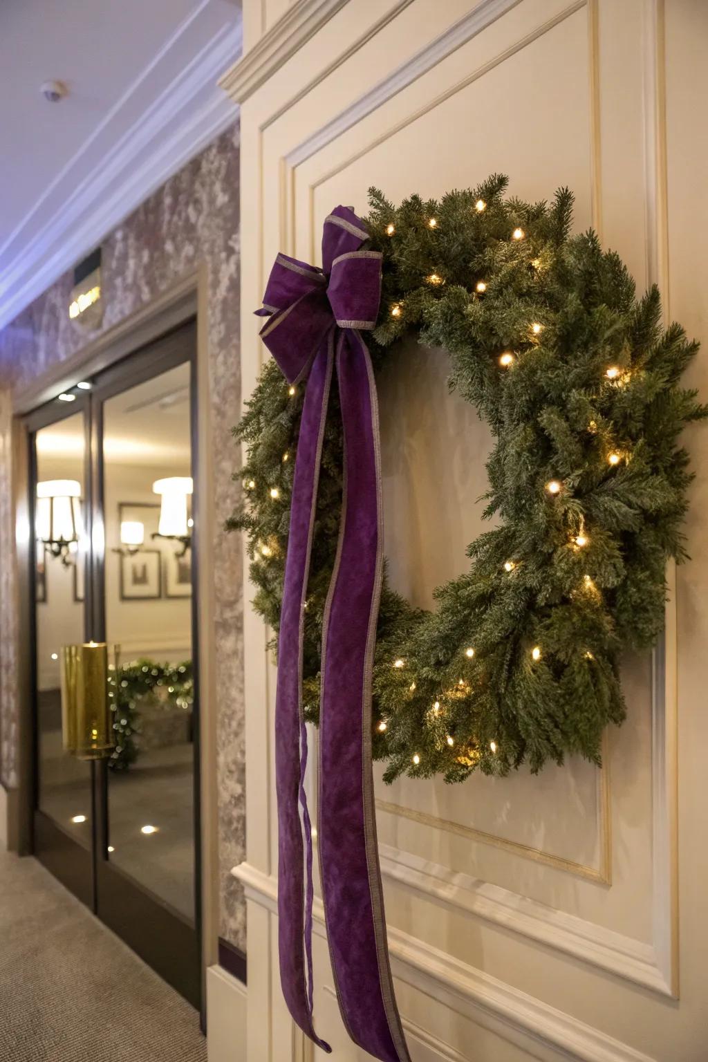 Mauve velvet imparting sophistication to holiday ornamentation.