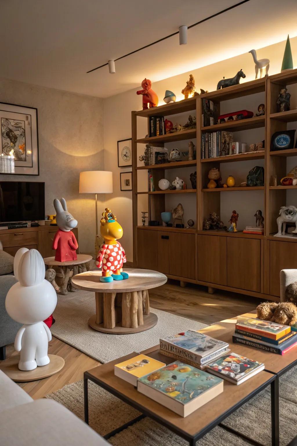 Playful statues add whimsy and intrigue.