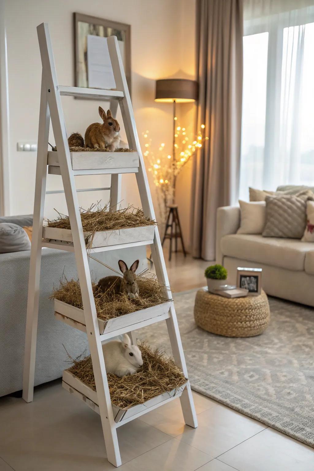 A ladder shelf smartly arranged for hay storage.