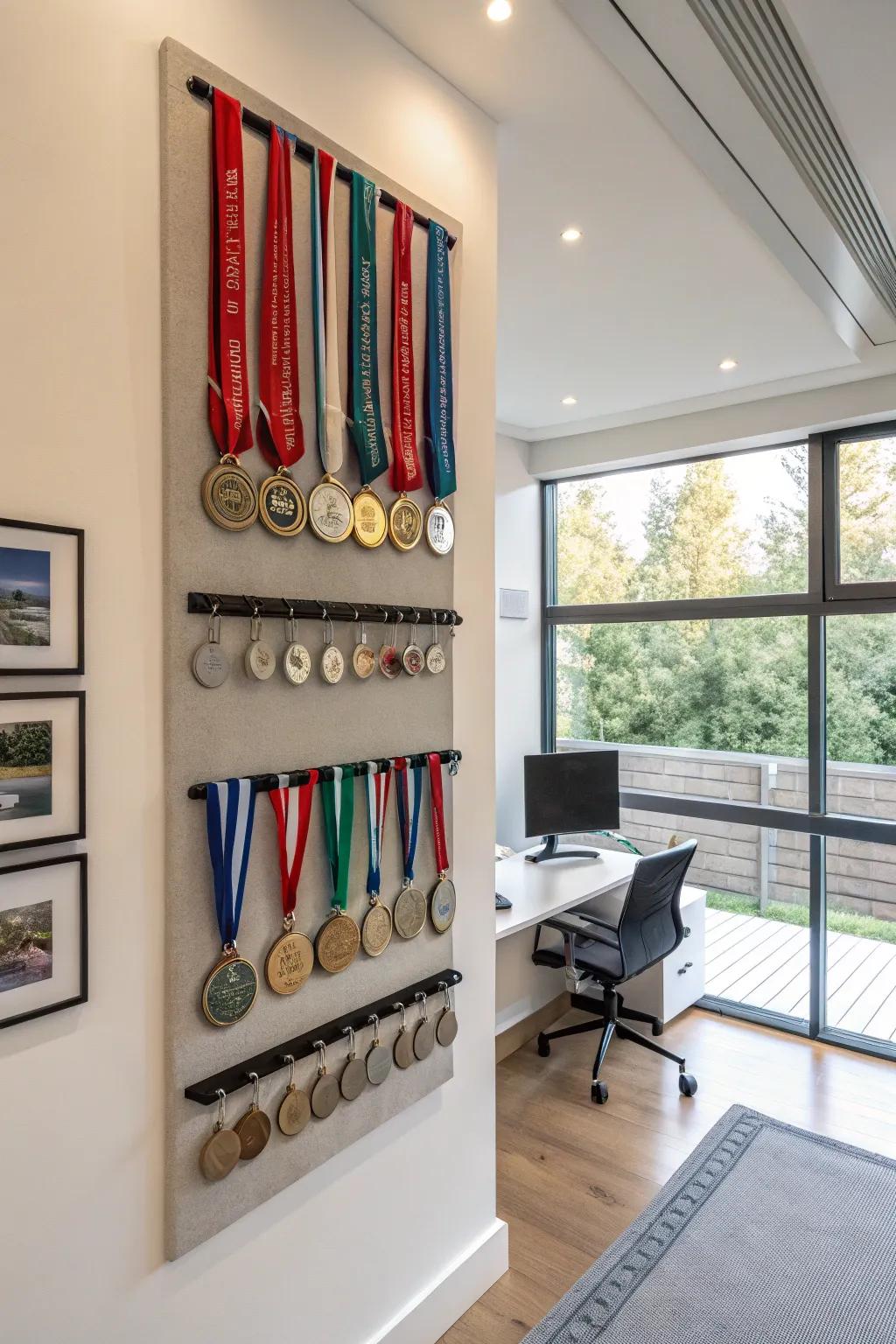 Multi-tiered displays offer elegance and ample space for growing medal collections.