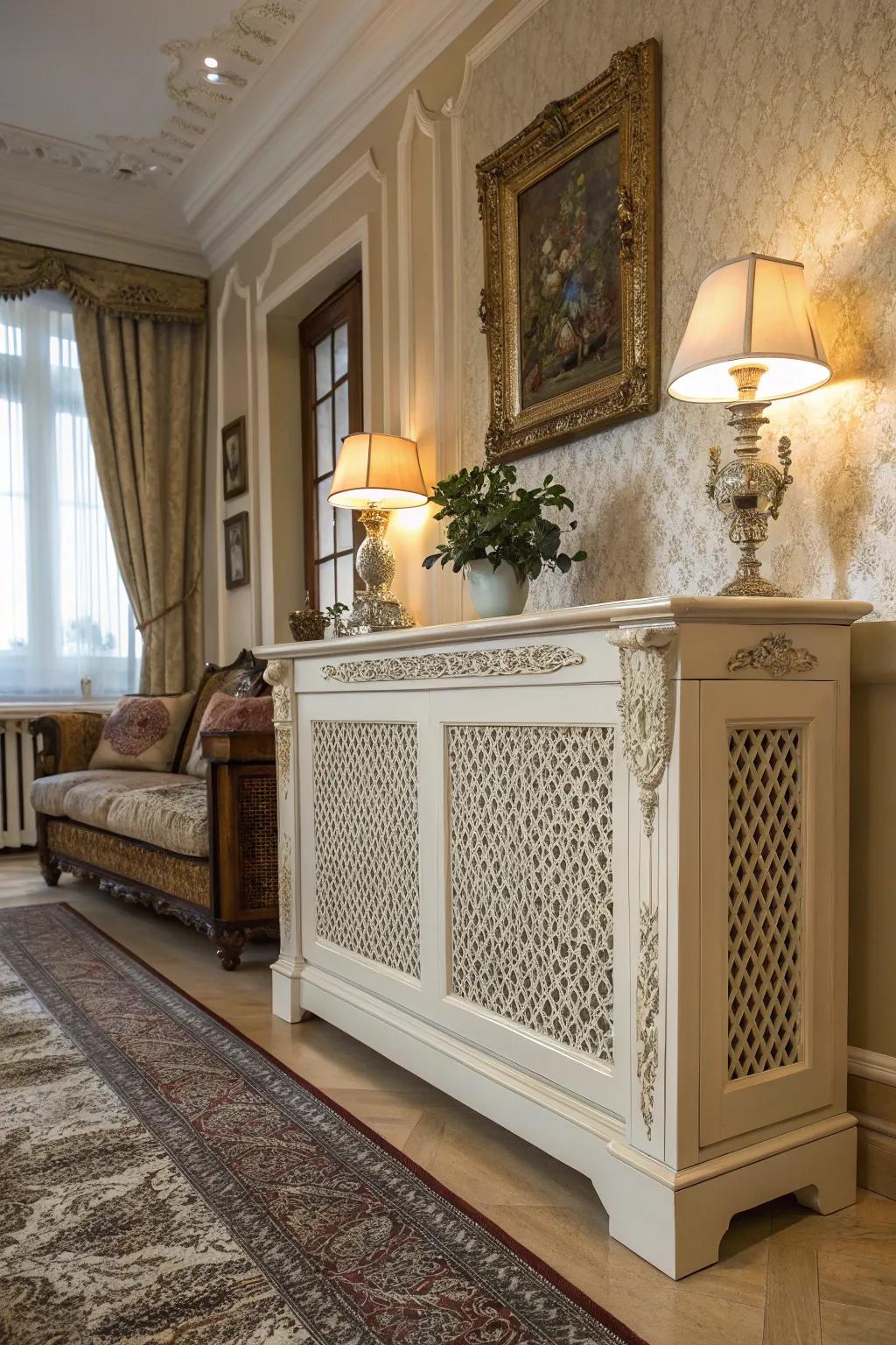 A traditional-style radiator face with elegant features introduces sophistication to any room.