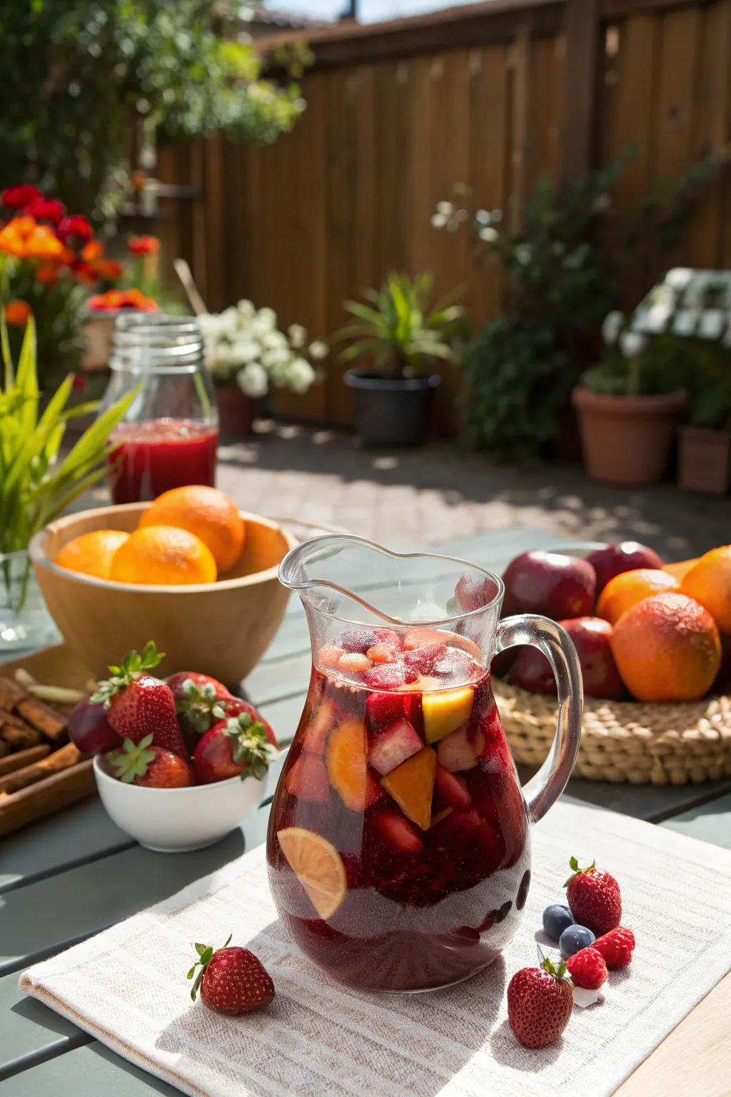 Red sangria with new natural products is a delightful beverage for gatherings.