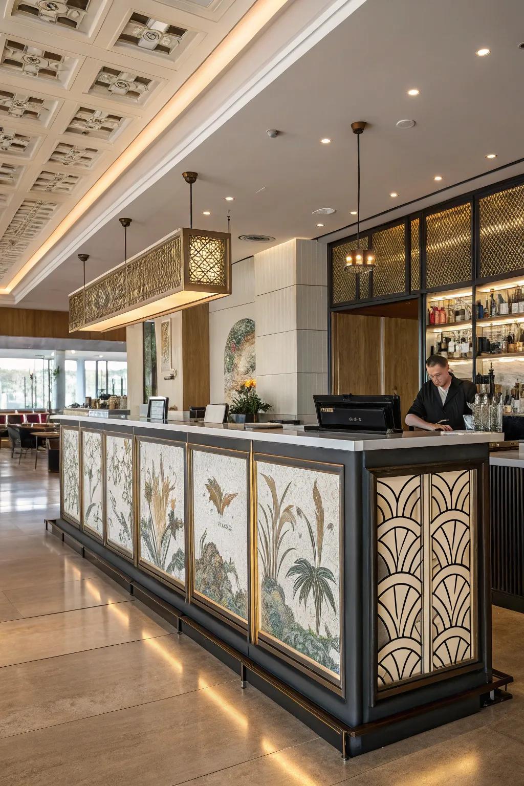 Ornamental boards add an artistic flair to your reception point.