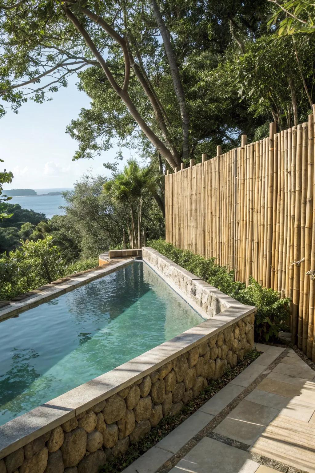 A bamboo retaining wall adding a touch of the tropics.