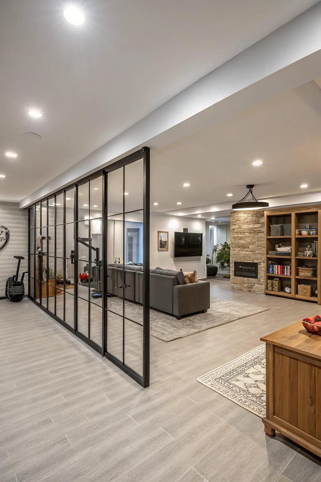 Partition walls offer structured division for functional areas.