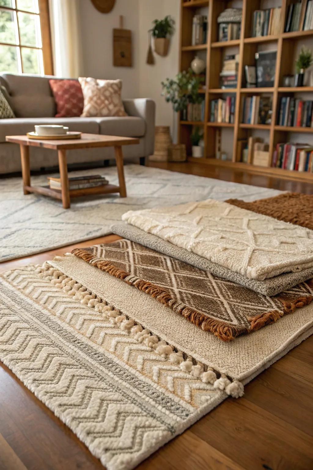 Layered ground covers add depth and warmth to the floor.