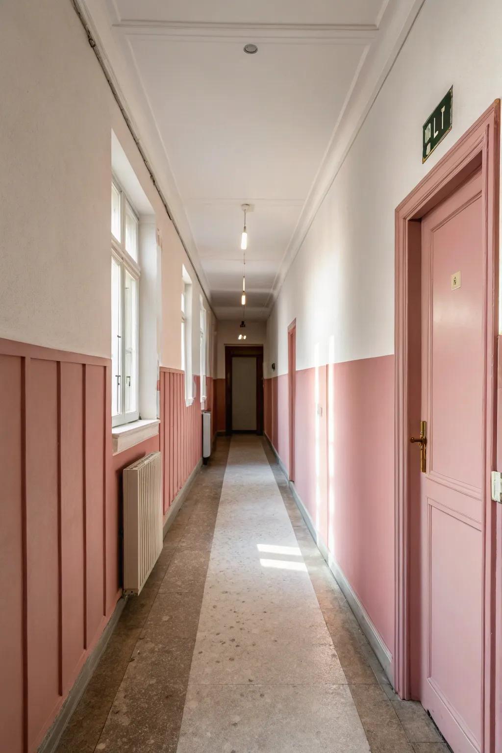 Partially coated walls deliver a contemporary and playful aesthetic.