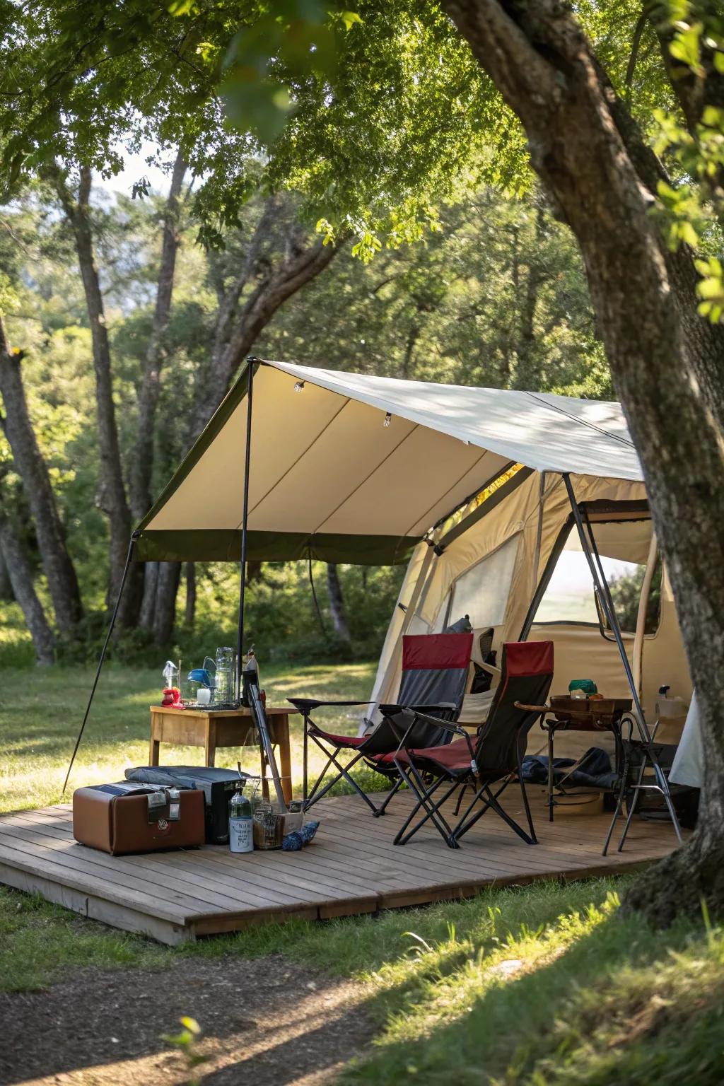 A canopy ensures comfort and protection from the elements.