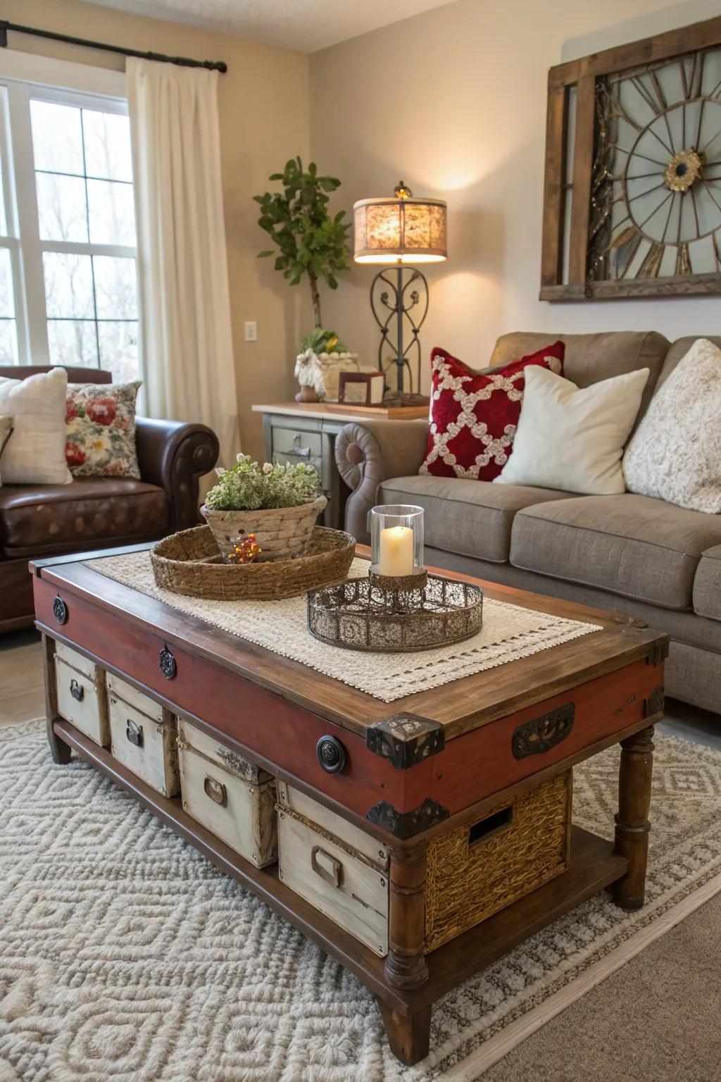 Furniture that has been repurposed gives a distinctive, creative touch.