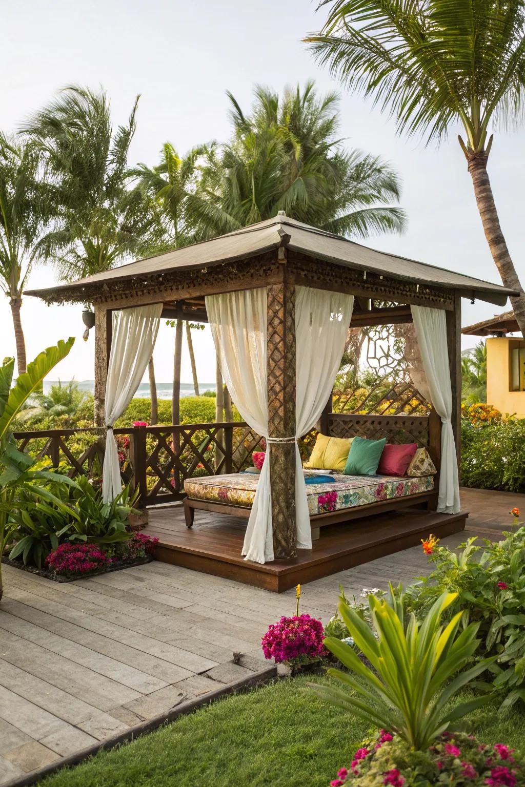 Cabanas create a tropical getaway right at home.
