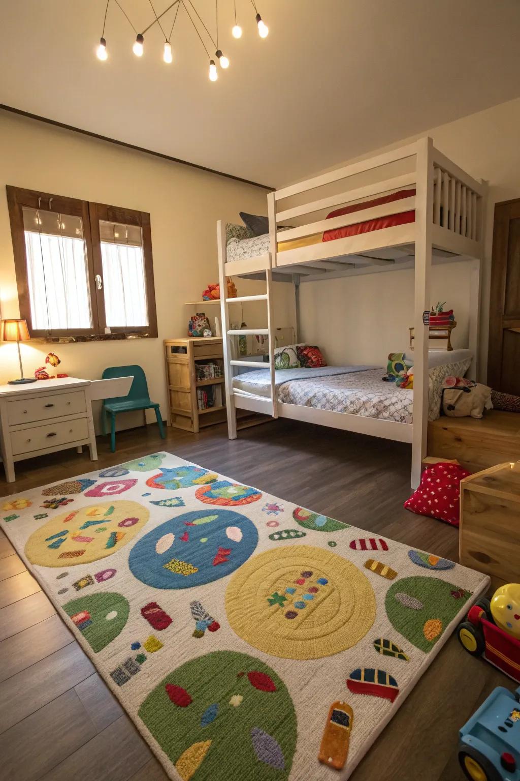 A playful area encourages siblings to bond through fun and games.
