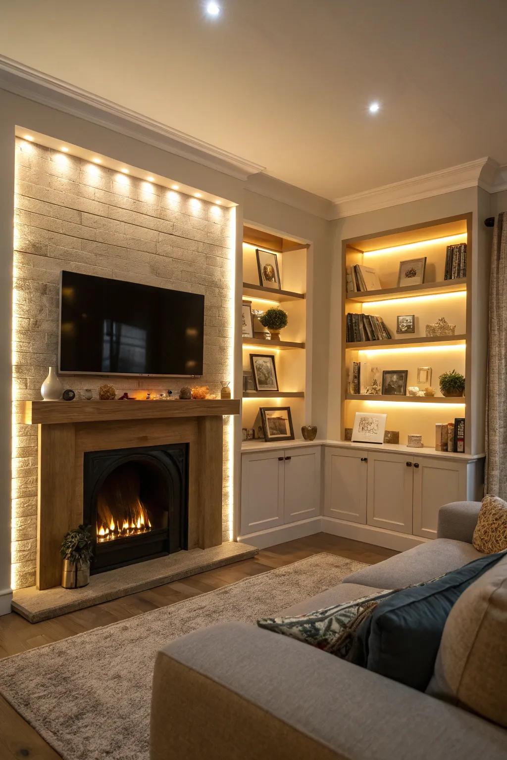 Gentle lighting illuminates the decor and imparts warmth.