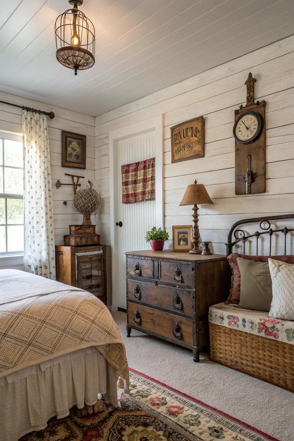 The core of rustic farmhouse style captured with a shiplap wall.