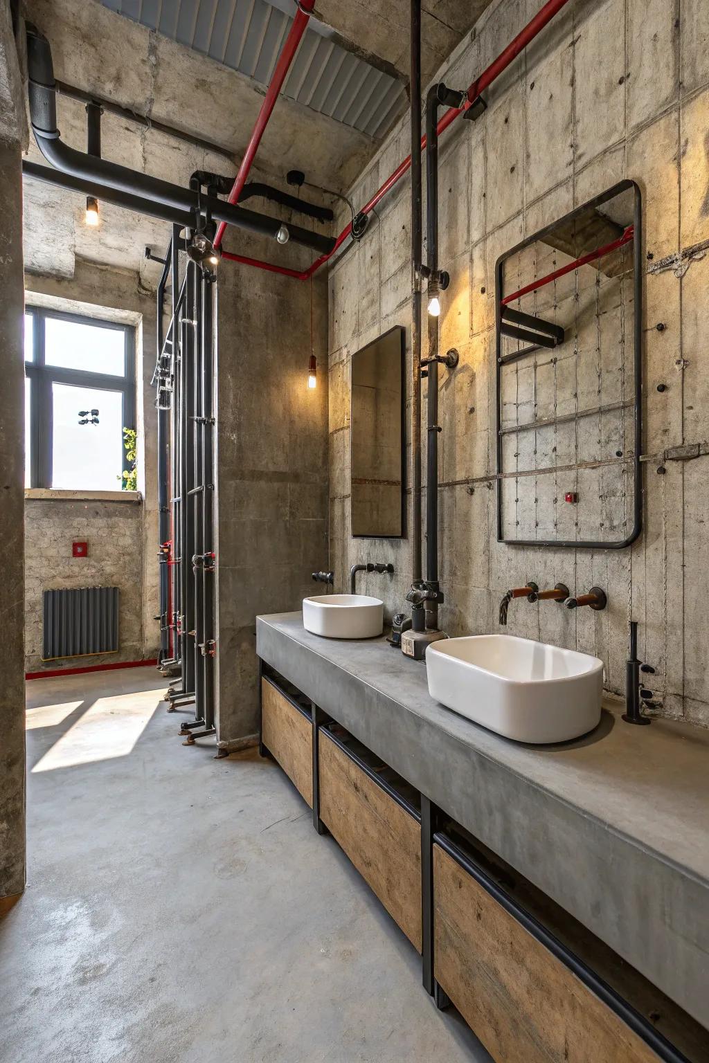 Urban design introduces a distinct edge to this bathroom.