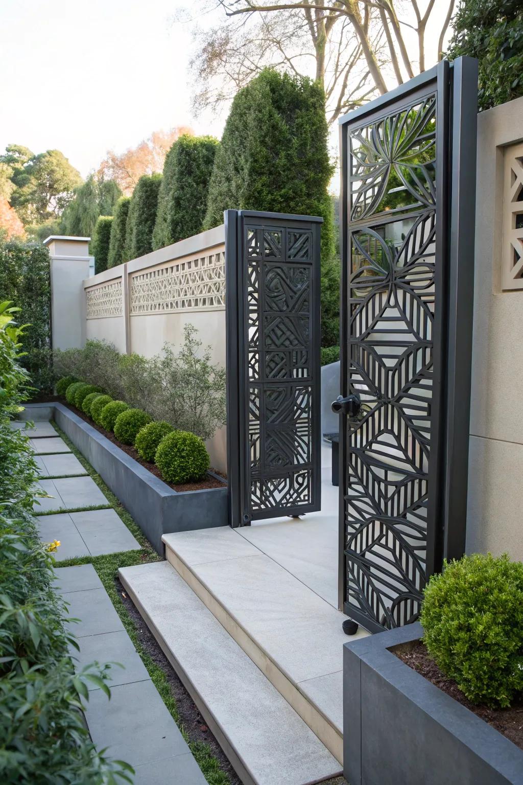 An entrance featuring geometric patterns functioning as an art piece.