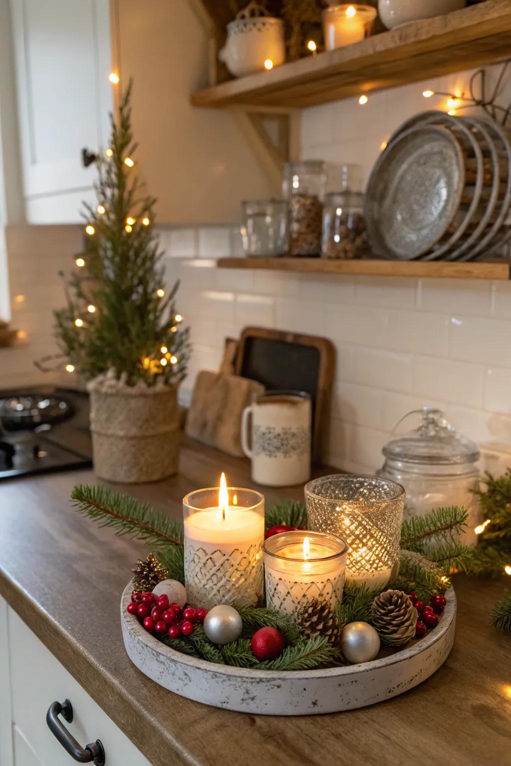 Christmas scenic arrangements contribute character and warmth.