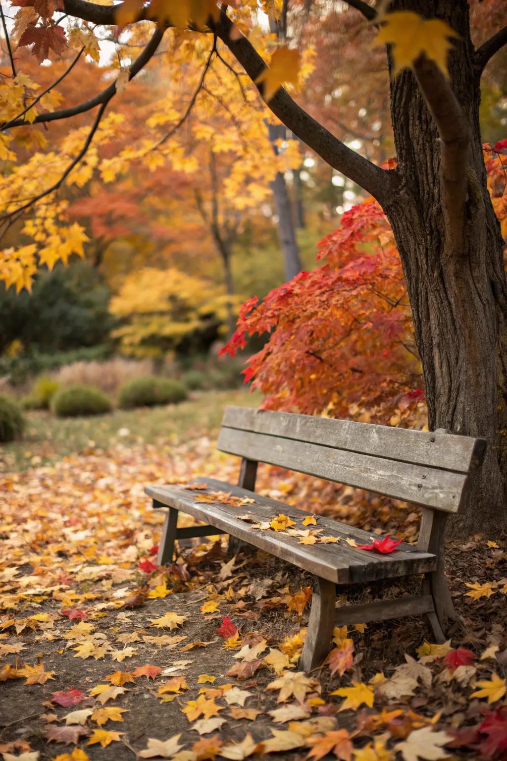 A lumber stool accentuates the inherent magnificence of autumn.
