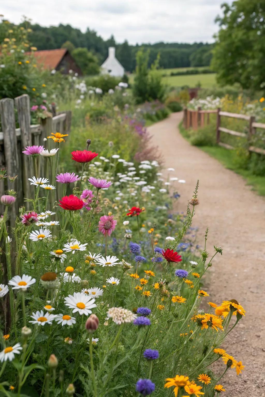 A country garden aesthetic introduces a whimsical and natural ambiance to this flower bed.