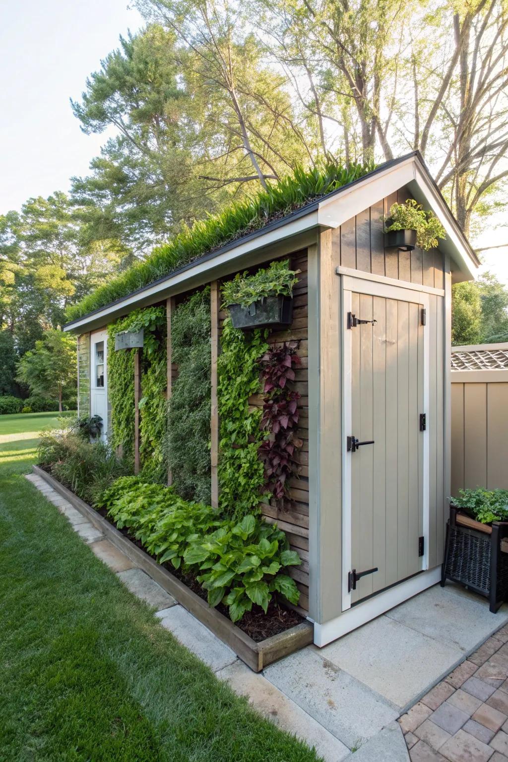 A wall garden converts your shed facade into a vibrant piece of art.