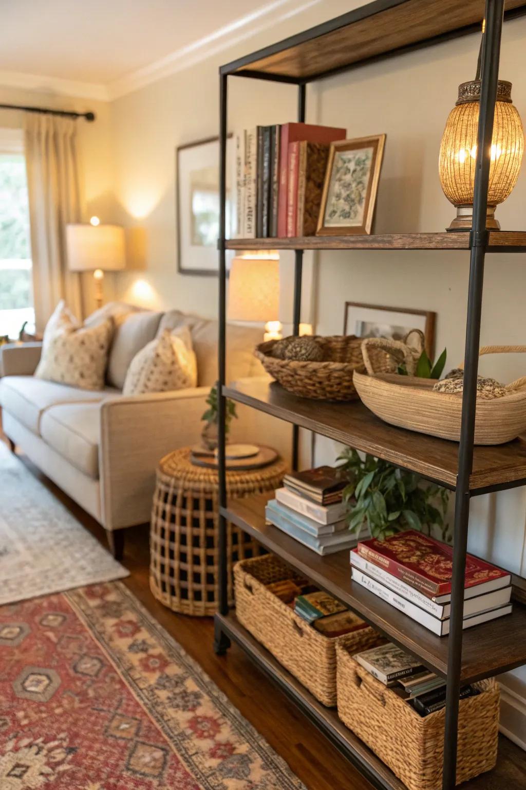 Without sacrificing space, floating shelves add utility.