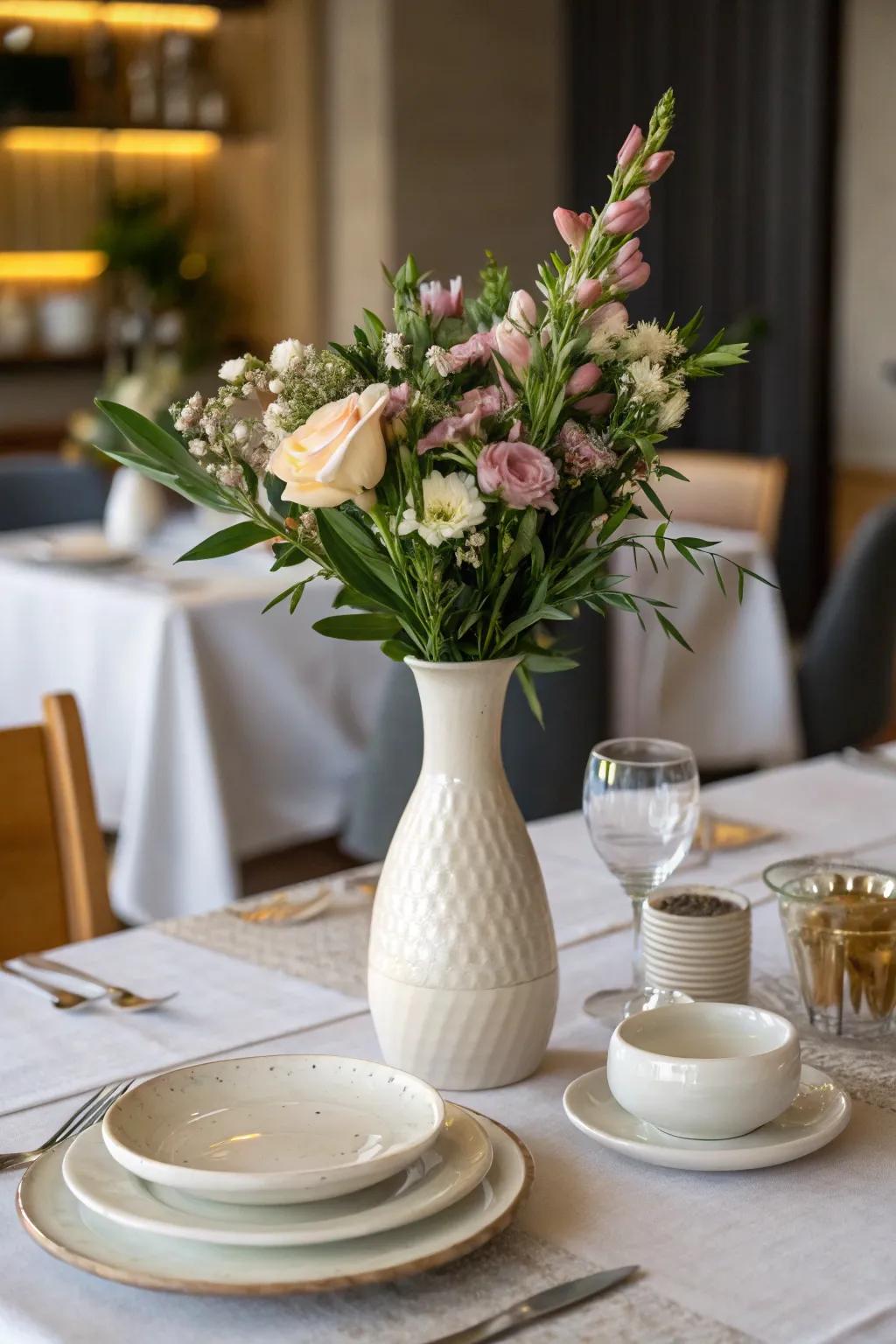 A solitary graceful vase adds a sense of effortless elegance.