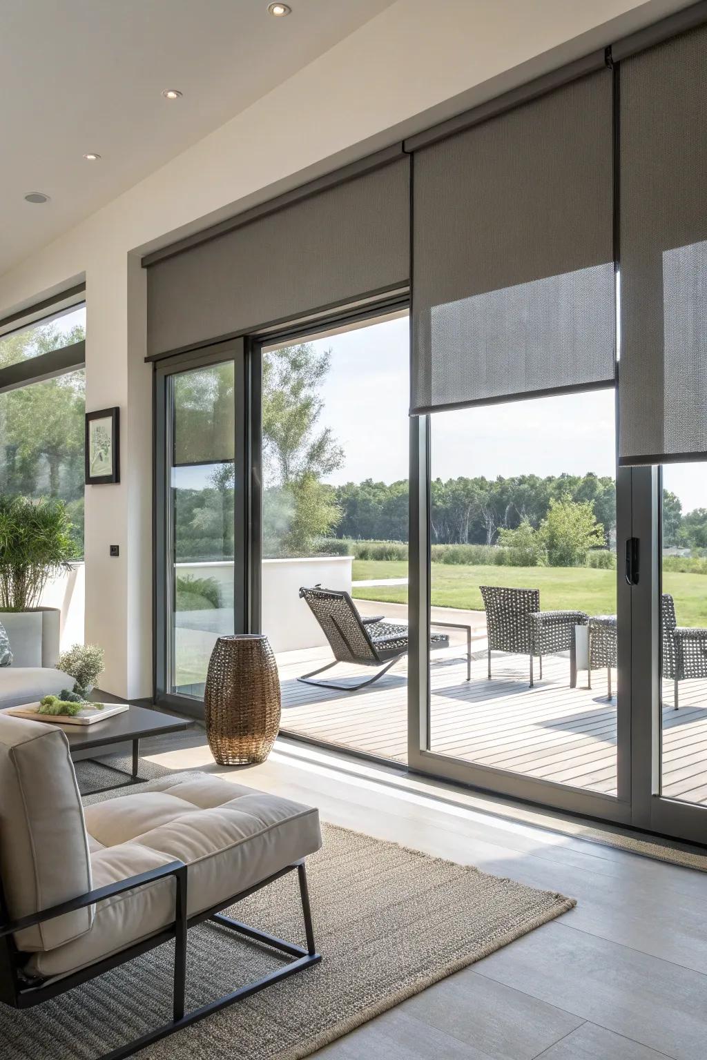 Automated shades provide luxury and comfort.