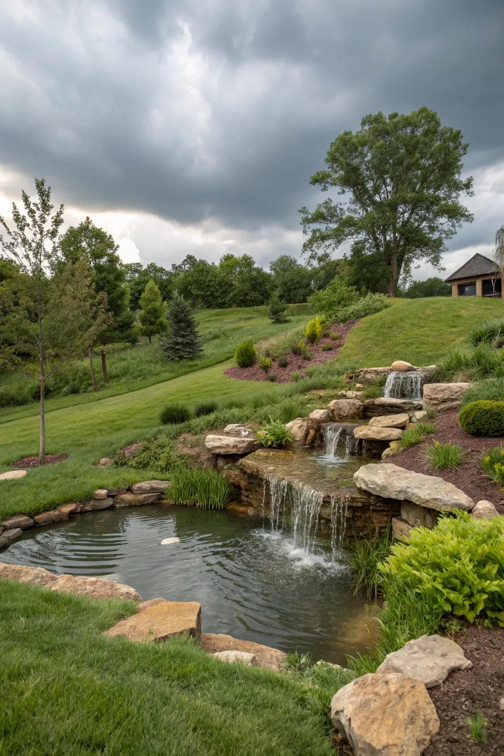 Water accents bring tranquility and peace.