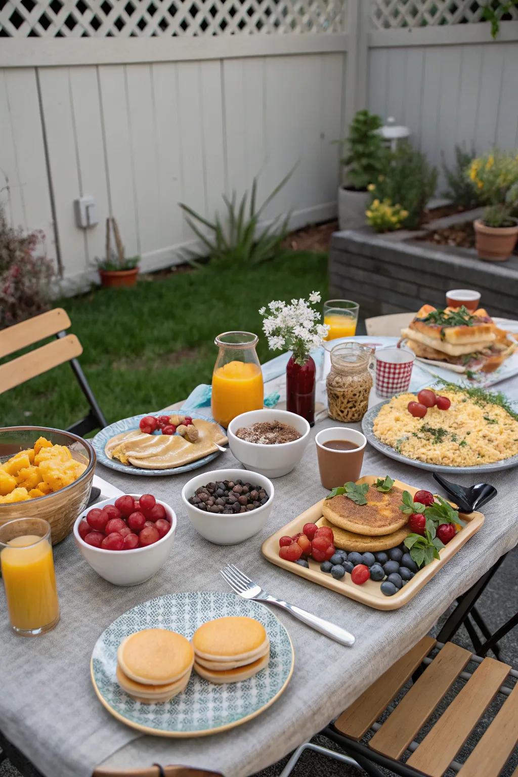 A delightful morning brunch arrangement in the backyard