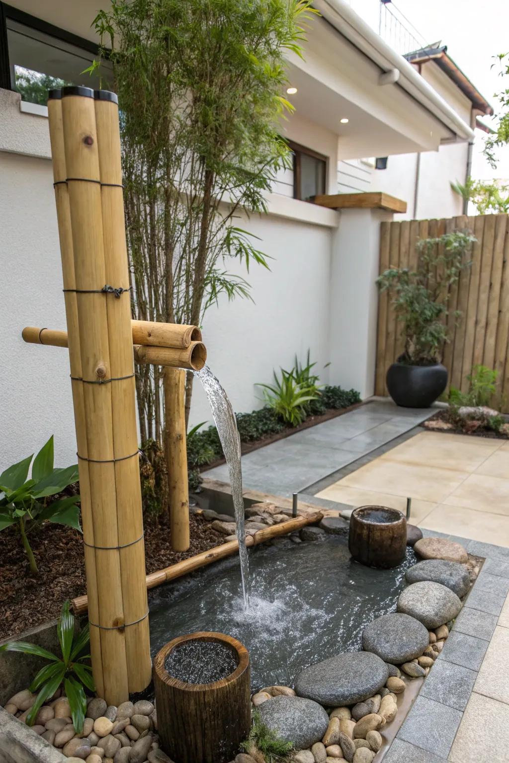 A bamboo cascade introduces tranquility and simplicity to your garden.