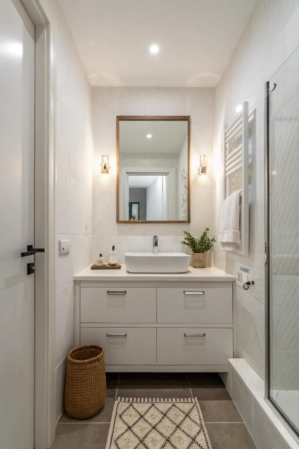 Pure white creates a clean and spacious look.