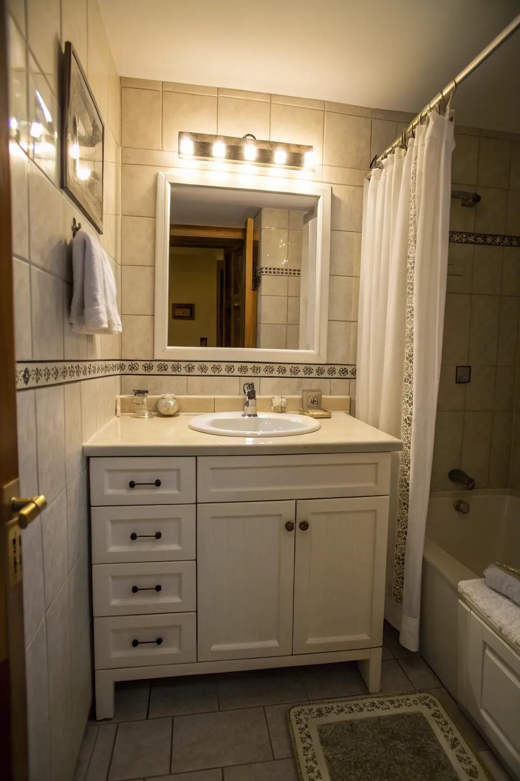 Under-cabinet lights enhancing the countertop area.