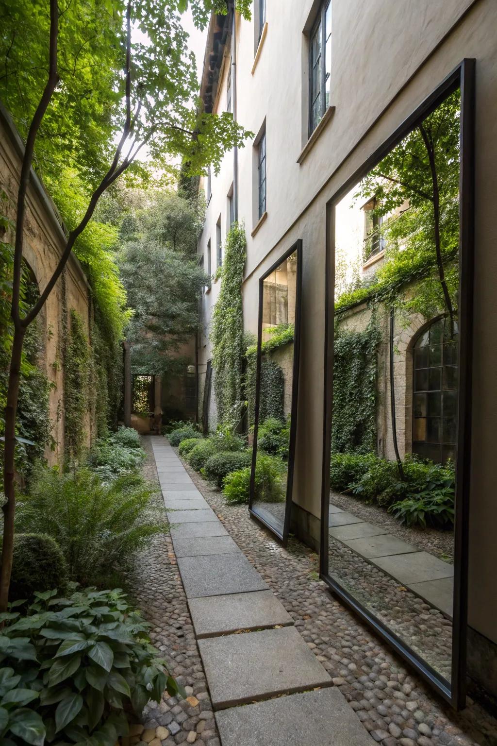 Reflections can visually expand small outdoor areas.