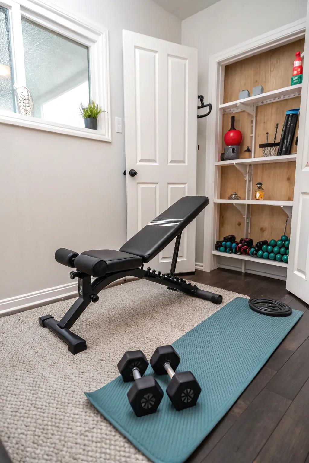 An adaptable bench maximizes workout options in limited areas.