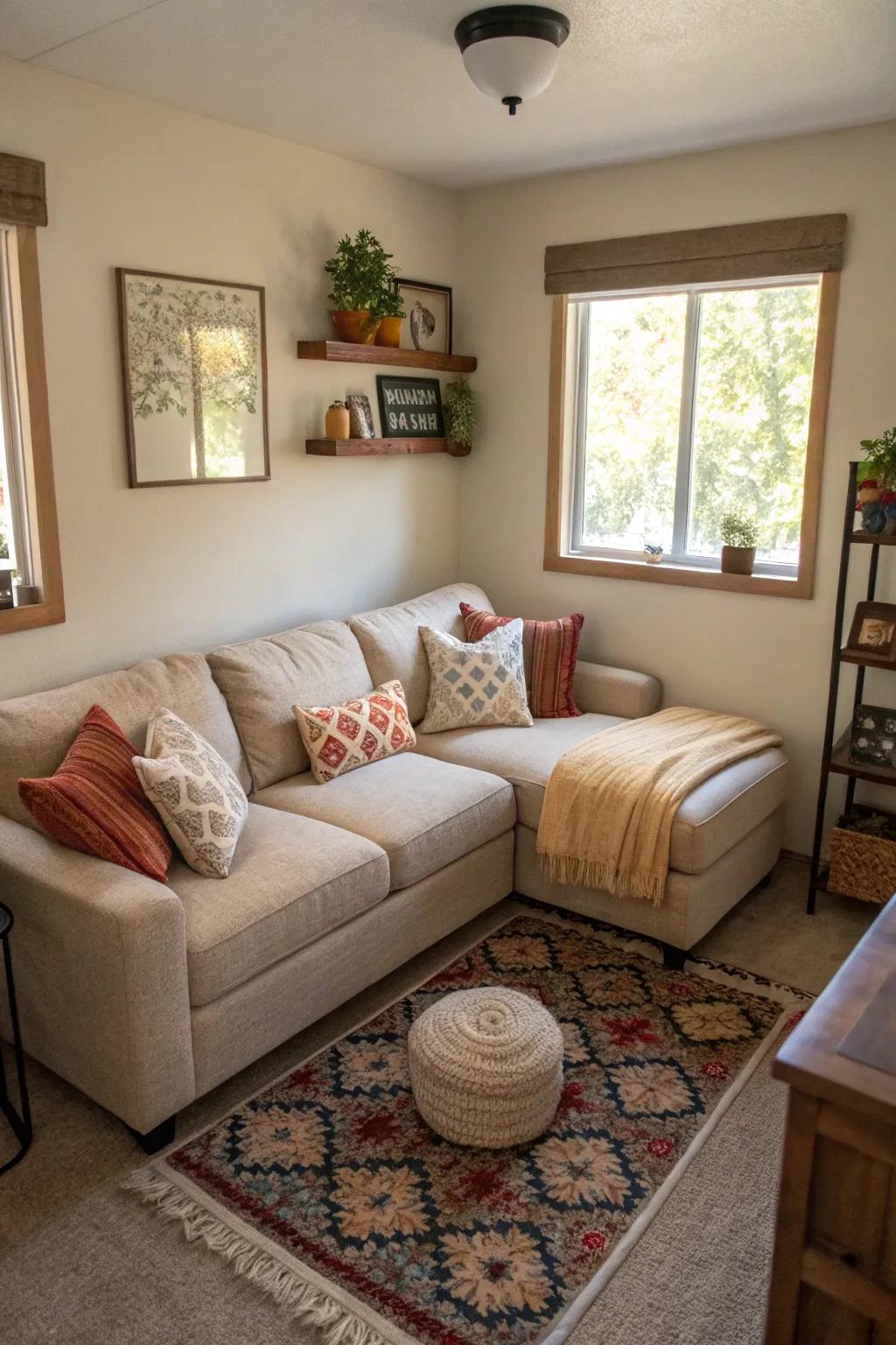 Reduced sectionals offer comfort without creating a crowded feel.