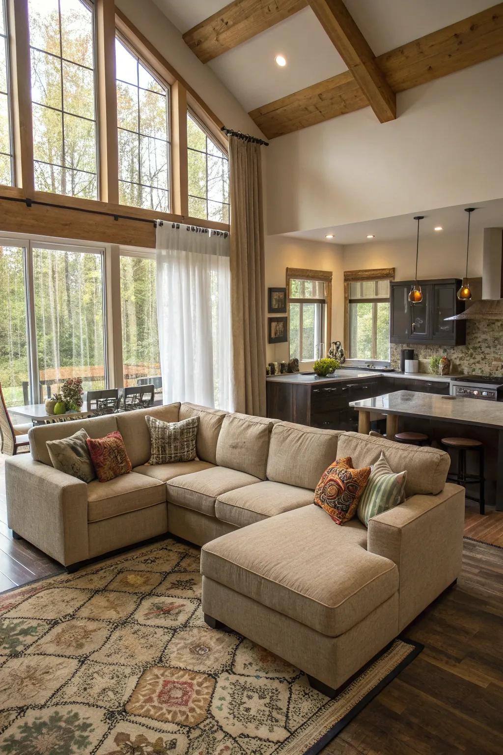 Sectionals intelligently set off locations within broad, unrestricted floor plans.