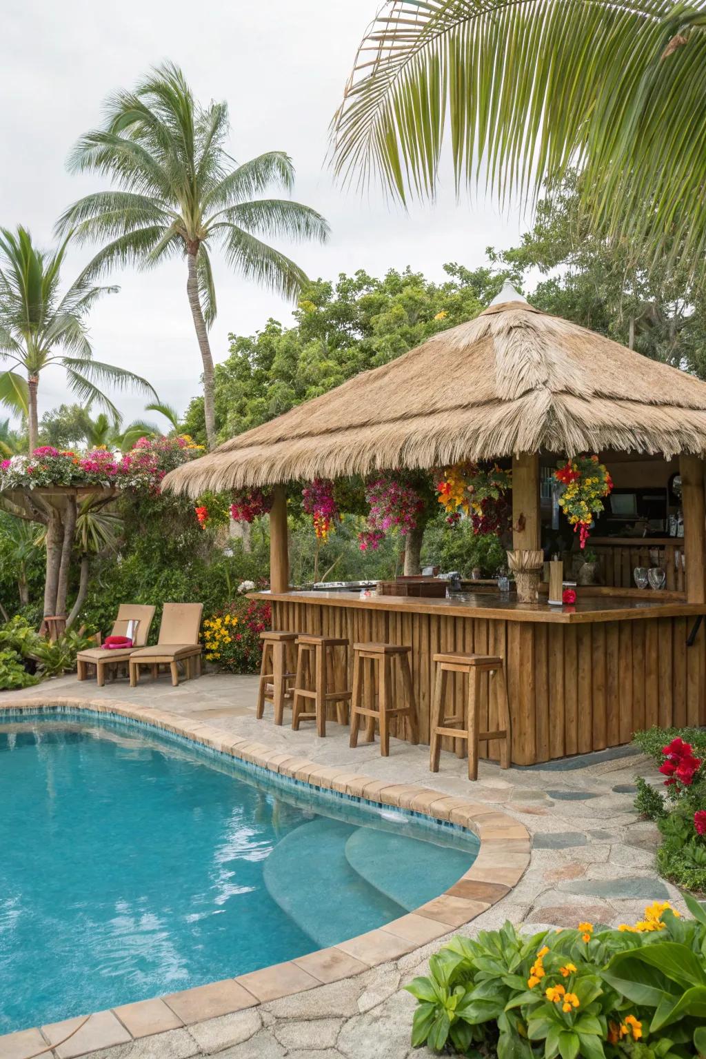 A tiki bar adds a fun and interesting touch to your poolside area.