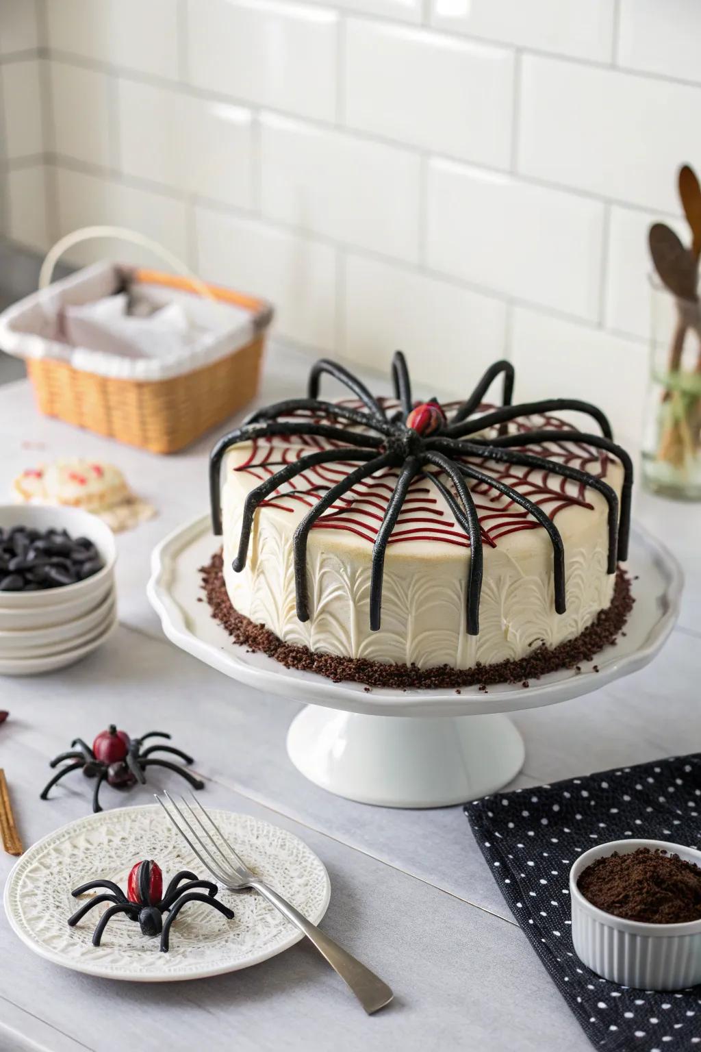 Chewy licorice legs enhance this spider cake’s character.