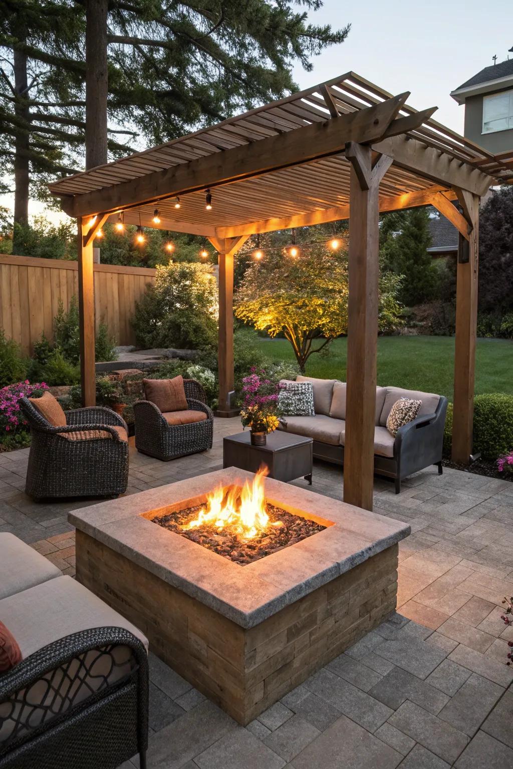 Pergolas provide shade and charm to fire pits.