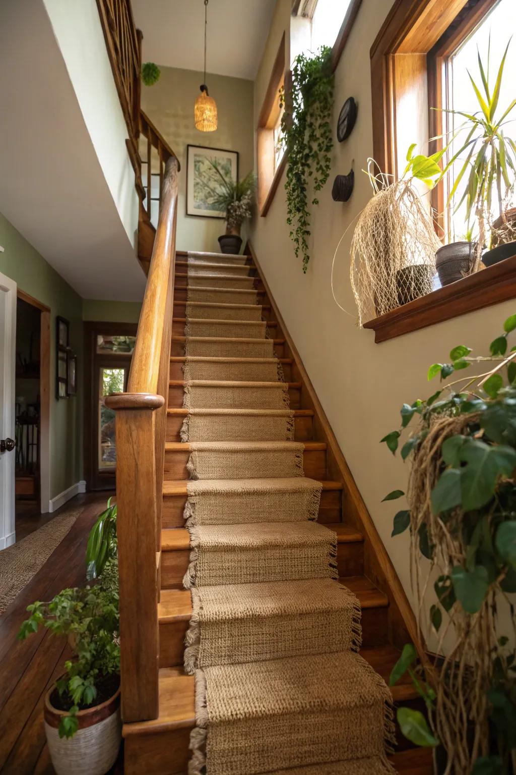 Coir textiles add texture and an organic touch to the steps.