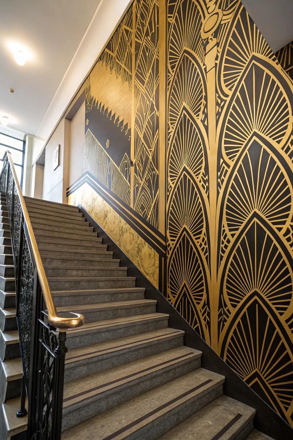 To your stairway, add Art Deco elegance.